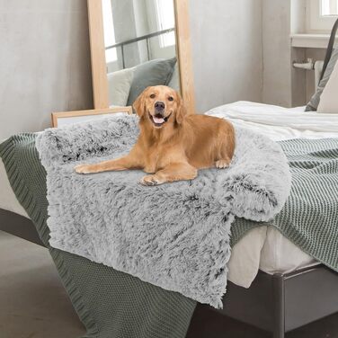 М'яке ліжко для собак Costway, захист дивану, ковдра для собак, подушка для собак, миється, плюшеве ліжко для маленьких, середніх та великих собак та котів, килимок для собак з плюшу, 112 x 101 x 18 см, сіро-білий