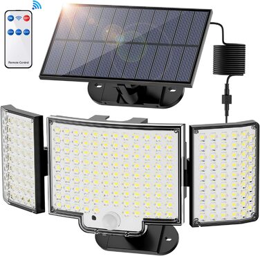 Сонячні LED ліхтарі для вулиці з датчиком руху, 212 LED, 3 режими, IP65, водонепроникні, настінні, садові прожектори, холодне біле світло (2 шт. / 1 шт.)