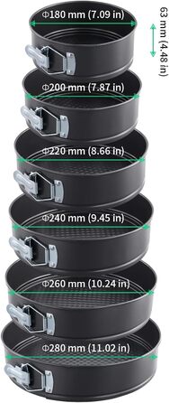 Набір форм для випічки FUNSUEI 6 шт. (18-28 см), круглі, чорні, з антипригарним покриттям та знімним дном