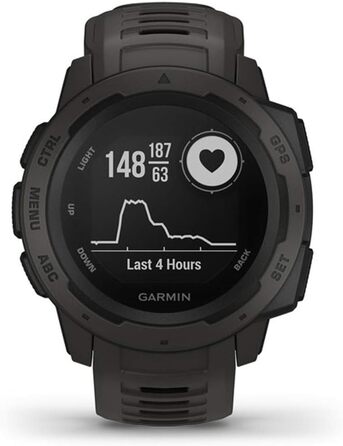 Garmin Instinct - водонепроникний GPS-годинник зі спортивними та фітнес-функціями. Вимірювання частоти серцевих скорочень на зап'ясті, фітнес-трекер та сповіщення зі смартфона. Багато моделей на вибір, ремінець чорний