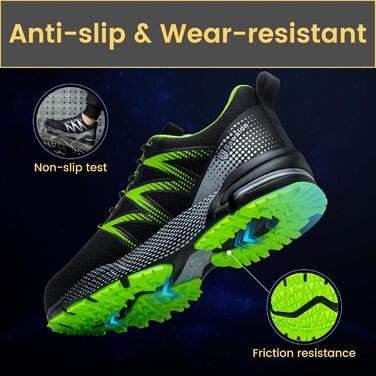 Робочі черевики Nasogetch для чоловіків та жінок. Безпечні черевики з металевим підноском, спортивного стилю, з антиковзкою підошвою, дихаючі, розмір 36-48 (39 EU, зелений)
