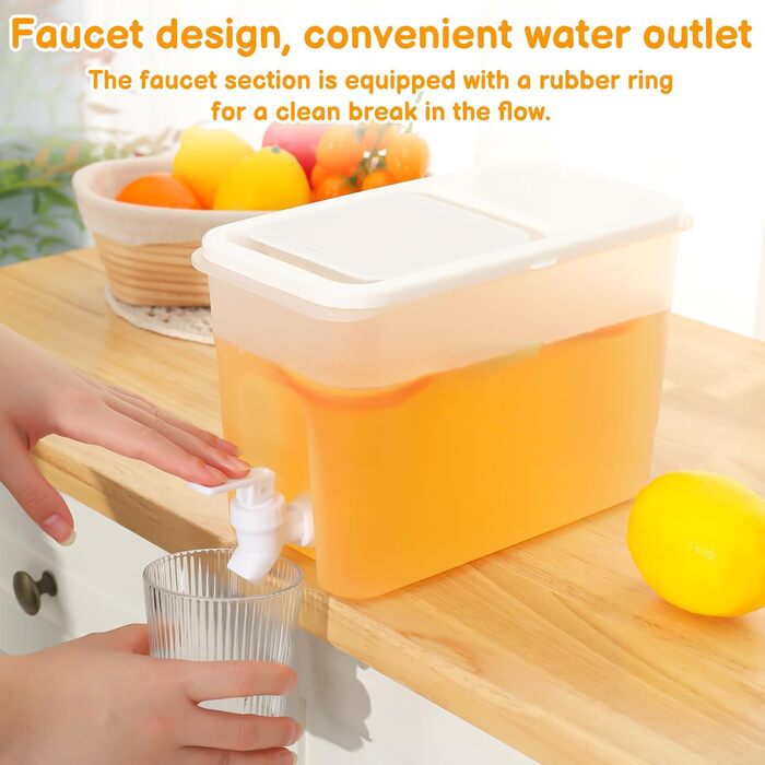 4L Drink Dispenser with Tap, Refrigerator Drink Water Dispenser with Leak-Proof Spout, Plastic, Cold Drinks, Juice, Drink Dispenser Pitcher for Party Drinks, Juice, Iced Tea