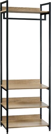 WOLTU Clothes Rack with Shelf, Open Wardrobe with Shoe Shelf, Coat Rack for Bedroom, Wood and Steel (Light Oak + Black)