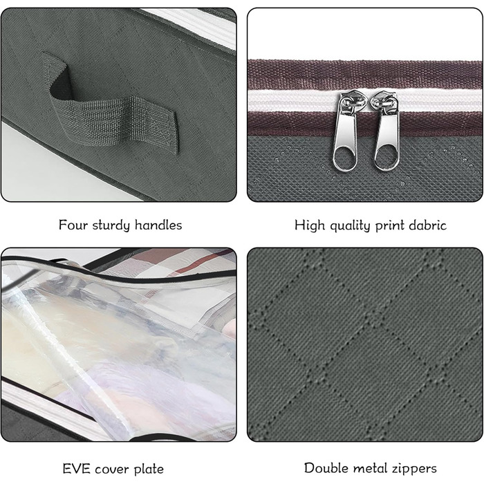 Коробки для зберігання під ліжком, 3 шт. Складані контейнери для білизни з 6 кишенями, органайзер для ліжка з ручками та блискавкою, коробки для одягу та постільної білизни