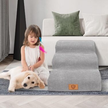 3-Step Dog Stairs, Non-Slip Pet Stairs for Small Dogs, Washable Dog Stairs 40cm High, Portable Dog Ramp Cat Stairs with Washable Cover for Sofa Bed