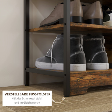 HOMCOM Shoe Rack Shoe Stand 4 Tiers with Handle for max 11 Pairs of Shoes Shoe Storage for Entrance Hall 70 x 30 x 65 cm Rustic Brown