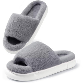 Жіночі плюшеві халапи з штучного хутра, з піною пам'яті, теплі, відкриті, сірі, 36/37 EU