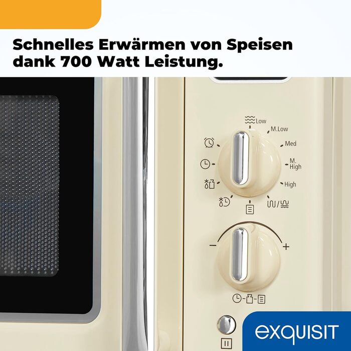 Мікрохвильова піч Exquisit Retro RMW720-3GDIG Creme, 20л, 700 Вт, 1000 Вт гриль, таймер, розморожування