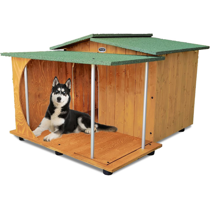 Будка для собак Legno Oasi (Німецька вівчарка) з верандою, з масивного дерева, Made in Italy, 102x119xH80