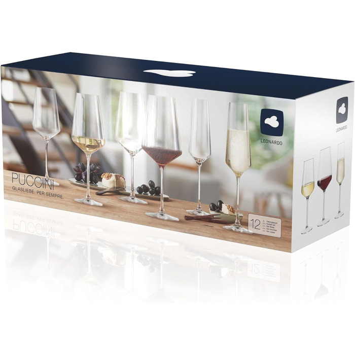 Набір склянок Leonardo Puccini 12шт: біле, червоне вино та шампанське, для посудомийної машини