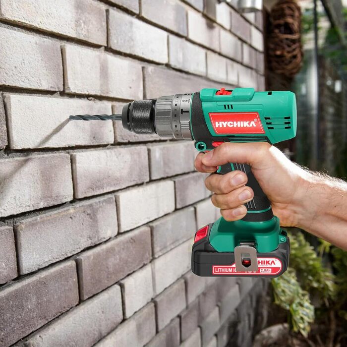 Акумуляторний шурупокрут HYCHIKA 18V, 45 Nm, 2.0 Ah, 27 предметів, 21+3 ступені, 2 швидкості, для свердління та закручування
