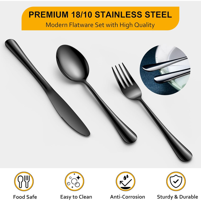 Набір столових приборів Velaze, 24 штуки, нержавіюча сталь 18/10, набір столових приборів на 6 осіб (ложки, виделки, ножі, чайні ложки), полірований, з подарунковою коробкою, придатний для миття в посудомийній машині