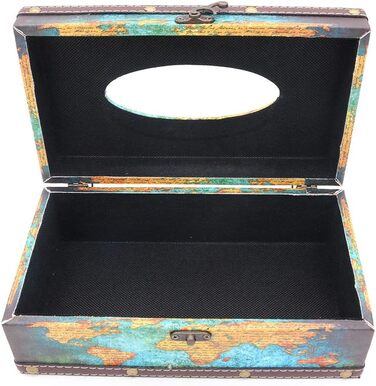 POFET Vintage Chic Shabby Wood Tissue Box Holder Rectangular Handcraft Tissue Paper Box Cover Serviette Organizer Holder Home Storage Office Car Decoration with Metal Lock - Card