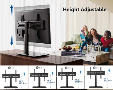 FITUEYES Adjustable TV Stand for 32-65 Inch TVs - Swivel & Height Adjustable - VESA 600x400 - White/Black