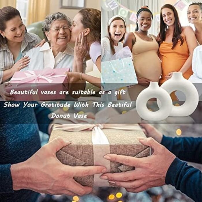 Набір ваз для квітів - 2 шт. з кераміки для декору оселі, сухоцвітів, Pampas Grass, подарунок. Маленькі та середні вази білого кольору