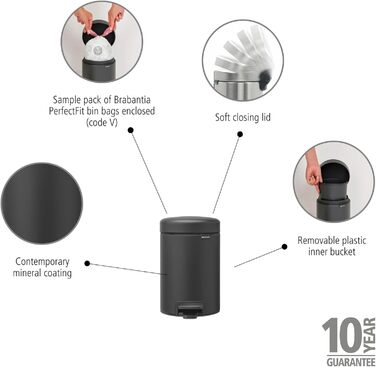 Відро Brabantia Treteimer 30л, місткість 30л, чорний матовий, з внутрішнім відром