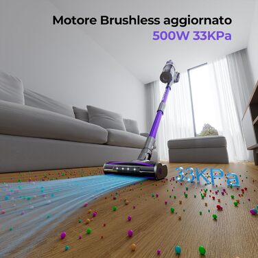 Бездротовий пилосос Vozascly X18: 33KPA, 500W, 65 хвилин роботи, 4-в-1, 4 рівні потужності, для підлоги, килима, шерсті тварин