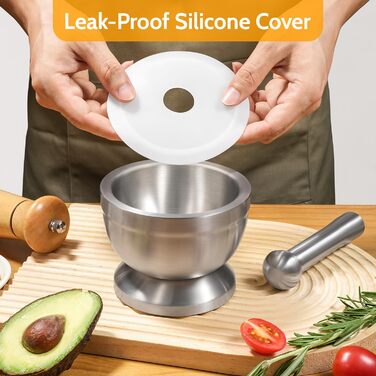 Ступка з товкачиком Sopito, нержавіюча сталь, 380 мл, діаметр 10 см - для спецій та трав