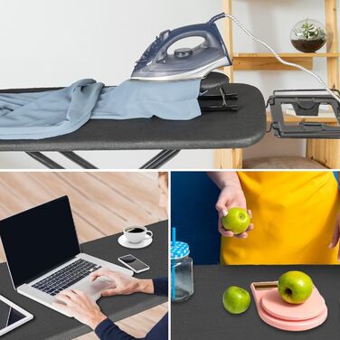 Відкидна прасувальна дошка з підставкою для праски, регульована по висоті, з неслизькими ніжками, компактна, чорна (122 x 38 см)