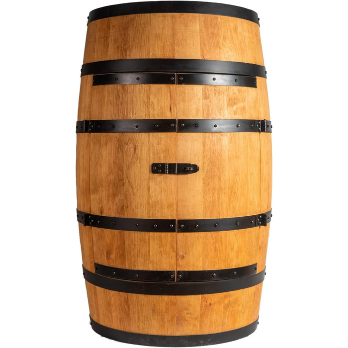 Wine Barrel Stand with Door - Alcohol Cabinet, Bottle Shelf, Wooden Shelves - Wine Barrel - Barrel Furniture - Wine Rack - Wine Rack - Wine Bar - Barrel Bar with Door - Barrel Bar Minibar 80cm High (Oak)