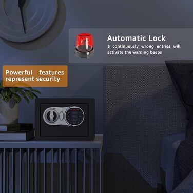 Вогнестійкий сейф для дому, міні-сейф для грошей та документів, з кодовим замком, чорний, 0.236 м³