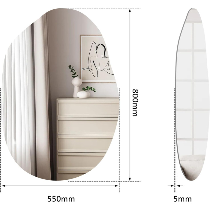 Дзеркало настінне прямокутне чорне 40x60 см з заокругленими кутами, нержавіюча сталь, для ванної кімнати та вітальні