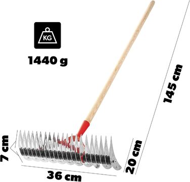 KADAX Scarifier, manual verticutter for garden, lawn, moss, metal garden accessories, cutting rake, cultivator, lawn aerator, hand verticutter (double-sided, with handle)