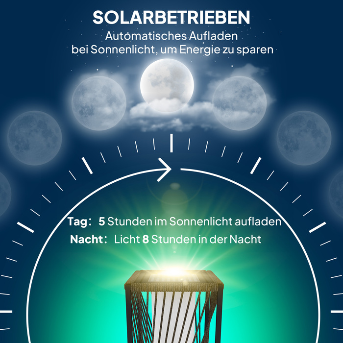 Outsunny Solar Standing Lamp with Light Sensor, 25 LED Lights, Boho Style, IP44 Waterproof, Black+Gray