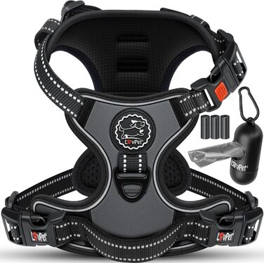 Шлейка для собак без натягу та задухи для маленьких собак та цуценят, дихаюча та м'яка, світловідбиваюча | Шлейка No-Pull з ручками та рулетами для відходів | Регульована шлейка з ручкою, колір антрацит, розмір L