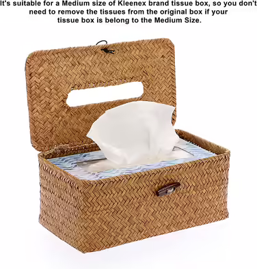 SUMNACON Rectangular Seagrass Cosmetic Tissue Box for Home Decorative Woven Paper Holder Candy Rattan Tissue Box Home Decoration for Bathroom Living Room Office Restaurant Handmade Brown