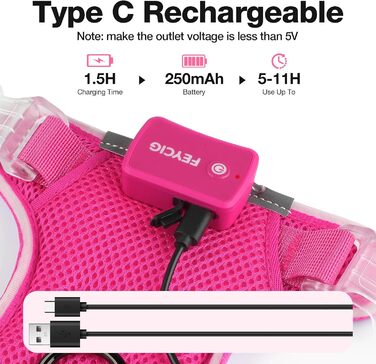 Світловідбиваючий нашийник для собак великих порід з LED-підсвічуванням, акумуляторний, регульований, 3 режими освітлення, висока видимість (Рожевий, Large)