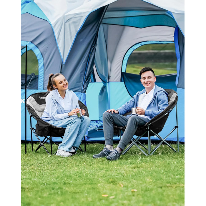 Крісло для кемпінгу KingCamp Moonchair XXL - зручне, м'яке, для відпочинку на природі, риболовлі, саду, балконі. Макс. вантажопідйомність 205 кг, з підстаканником та високою спинкою.