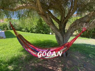 Гамак GOCAN XXL для двох осіб 220x160 см, червоно-райдужний, бавовняний, для саду, балкону, дітей, витримує до 300 кг