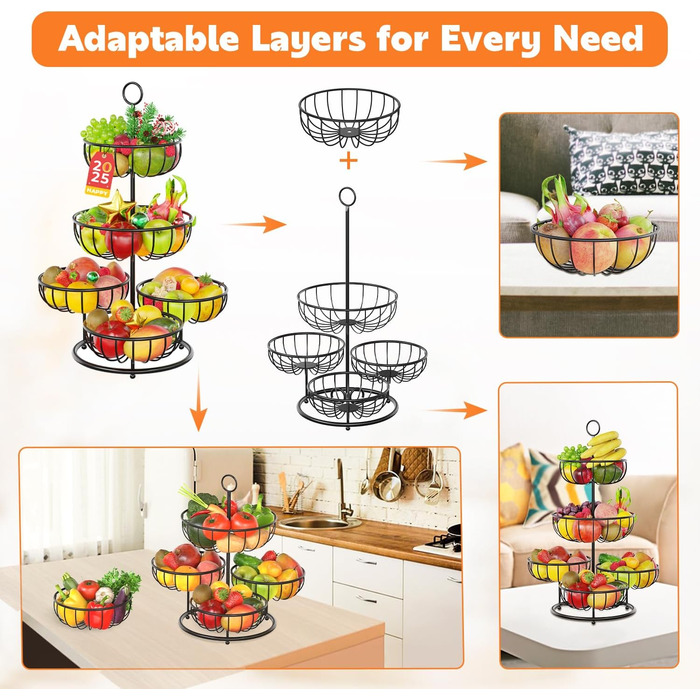PouHenier 5-ярусна металева етажерка для фруктів та овочів, чорна, для кухні