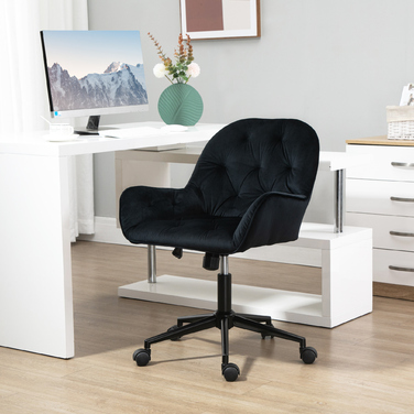 Vinsetto Living Room Chairs, Height-Adjustable Swivel Chair, Height-Adjustable Desk Chair, Velvet Look, Black | Aosom