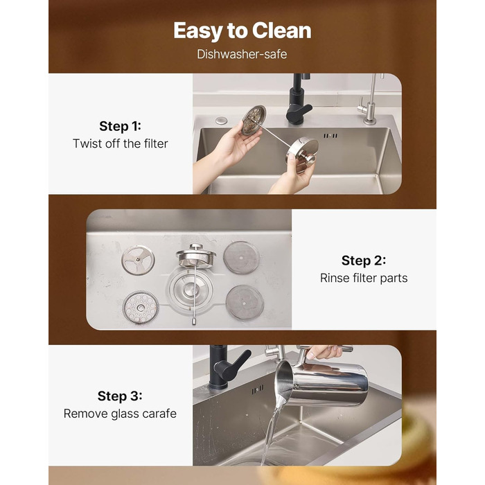 Френч-прес VEVOR 1,5 л з нержавіючої сталі - кавова преса, чайник з фільтром, для кемпінгу, подорожей, кухні, срібний