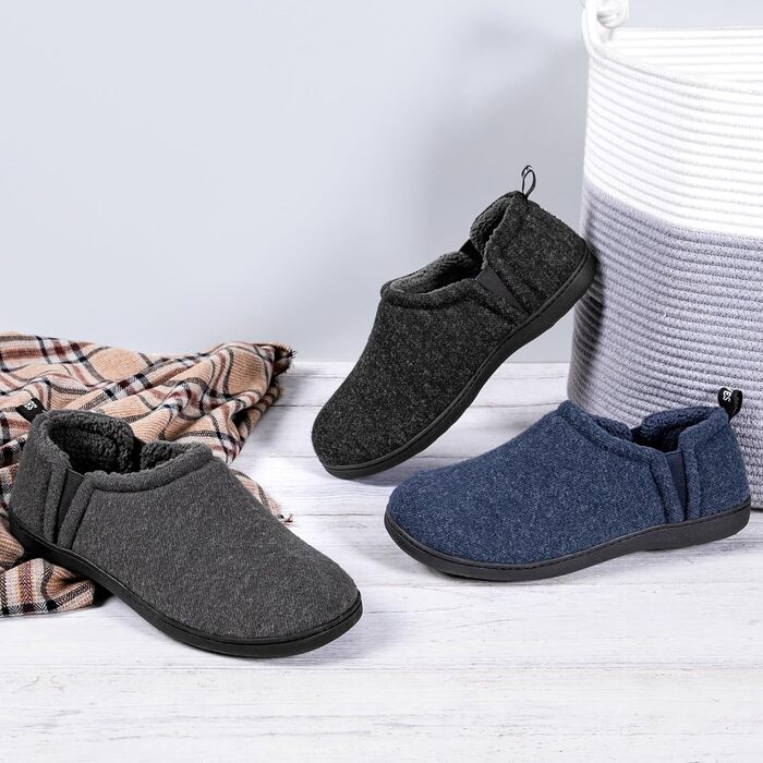 Чоловічі халапи з штучної вовни Snug Leaves з піною Memory Foam, антиковзаючі, теплі, з штучним Sherpa, з еластичними вставками (46/47 EU, темно-синій)