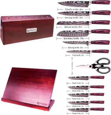 Набір кухонних ножів Hoablorn 15 предметів з блоком: високоякісний набір ножів з дерев'яним блоком, ідеальний для дому та як подарунок