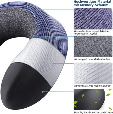 Подушка для шиї у подорожах, 100% Memory Foam - для автомобіля, літака, поїзда, офісу та кемпінгу, з чохлом, маскою для сну та берушами, фіолетовий