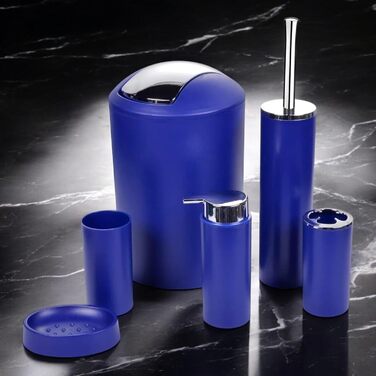 Комплект аксесуарів для ванної кімнати 6tlg Badset: органайзер, дозатор мила, стакан для зубної щітки, відро для косметики, щітка для унітазу з тримачем, мильниця, сміттєвий бак, тримач для зубних щіток, повна ванна кімнатна гарнітура (темно-синій дизайн