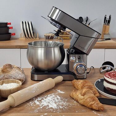 Професійна кухонна машина/міксер Briebe 1800W з орбітальною дією, 6 швидкостей + імпульс, нержавіюча сталь KM1114