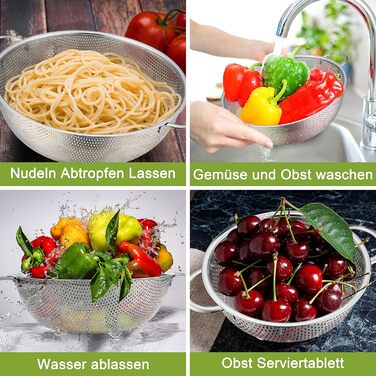 Ніж Sieb Homikit, нержавіюча сталь, сито для макаронів з ручками, мікроперфороване Ø, сито для стікання/миття/проціджування/миття, нержавіюче, здорове та придатне для миття в посудомийній машині (3, 28+22+16 см)