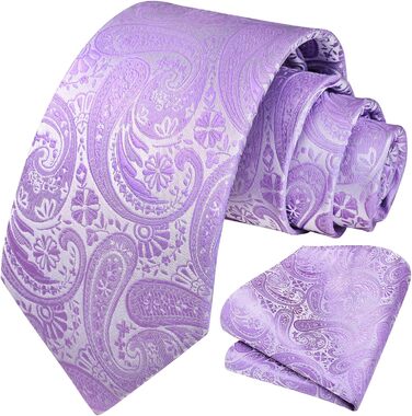 Краватка для чоловіків HISDERN 160 см, довга, з нагрудним хустиною, для весілля та бізнесу, шовкова, елегантна (фіолетовий паваротті)