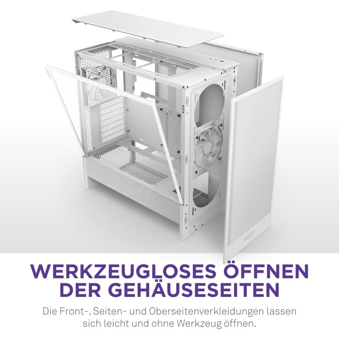 NZXT H5 Flow - Компактний корпус для ПК ATX Mid-Tower для геймінгу - Покращений повітряний потік - 2 x 120mm вентилятори, підтримка радіаторів 360mm (передній) та 240mm (верхній), система кабель-менеджменту, загартоване скло (Flow 2024, білий)