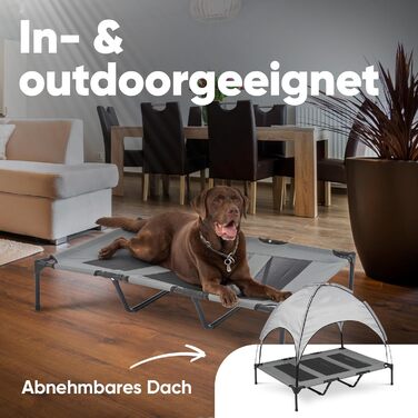 Підвищене лежання для собак з дахом, для саду та вулиці, XL, 122x91x23/114 см, сірий