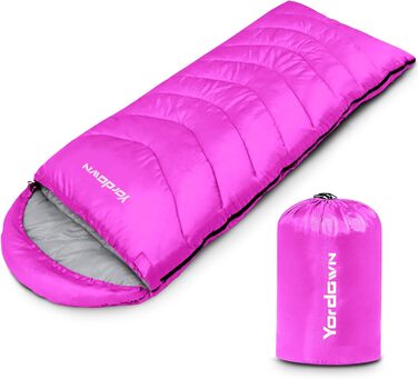 Yordawn Sleeping Bag - Ultralight 3-4 Season Sleeping Bag for Adults & Kids - Waterproof & Compact Travel Sleeping Bag (Rose Pink)
