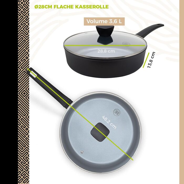 Набір сковорідок Be Living Delight 4 шт. (20/24/28 см + Вок 28 см з кришкою), антипригарне покриття з кераміки, для індукційних плит, без PTFE та PFOA, чорний