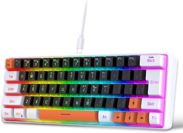 Ігрова клавіатура Snpurdiri з RGB підсвічуванням, механічне відчуття, компактна, офісна, біло-чорно-помаранчевий колір