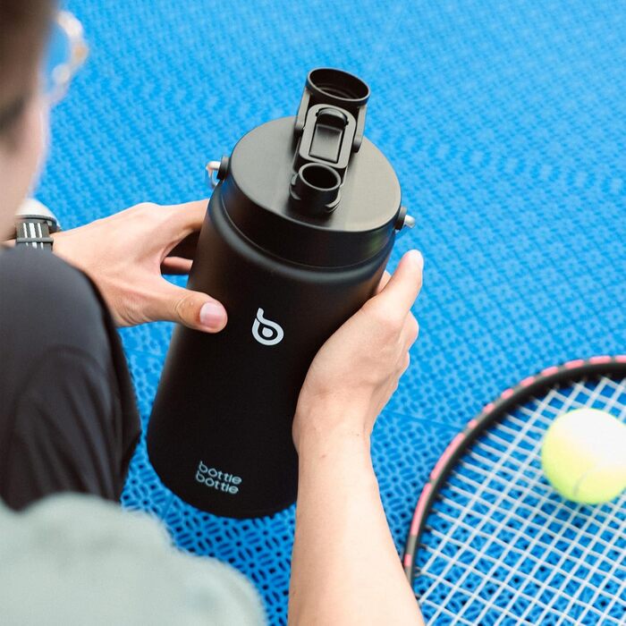 BOTTLE BOTTLE Insulated Stainless Steel Water Bottle 64oz (1.8L) with Straw, Lid, Handle & Pill Compartment – BPA-free, Leak-proof, Ideal Drinking Bottle for Sports, Fitness, Hiking & Outings (Black)