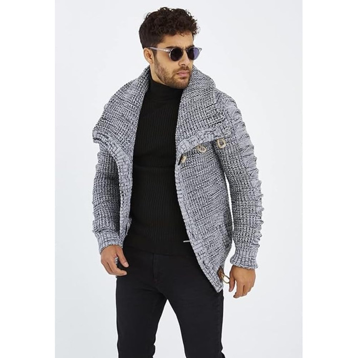 Чоловічий кардиган Leif Nelson з ґудзиками, Regular Fit, сірий та чорний колір, для повсякденного та ділового стилю